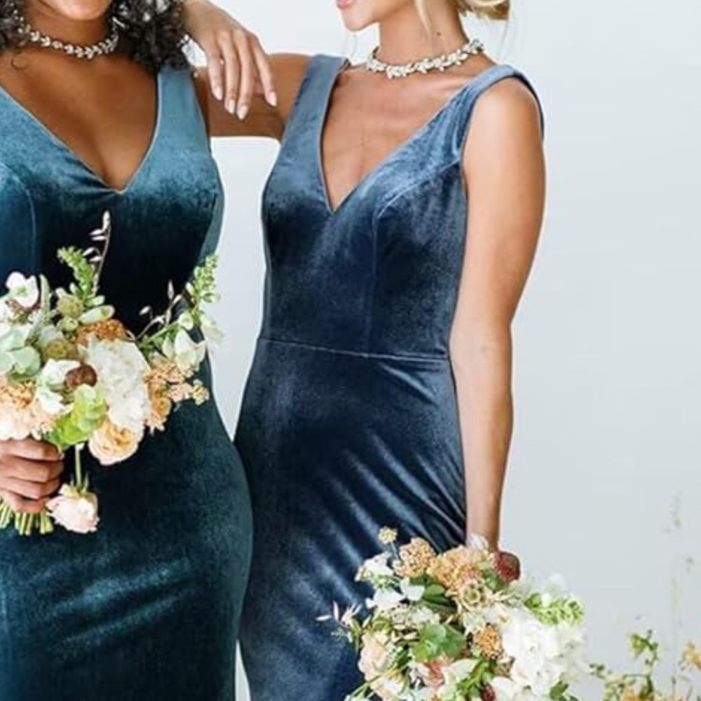 Velvet V-Neck Maxi Dress in Teal Blue